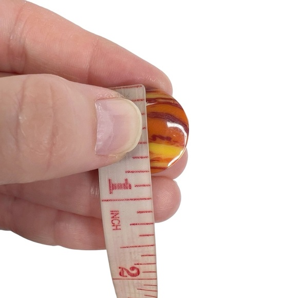 Handmade Round Orange Faux Agate Stone Button Covers & Pierced Earrings - Picture 9 of 9